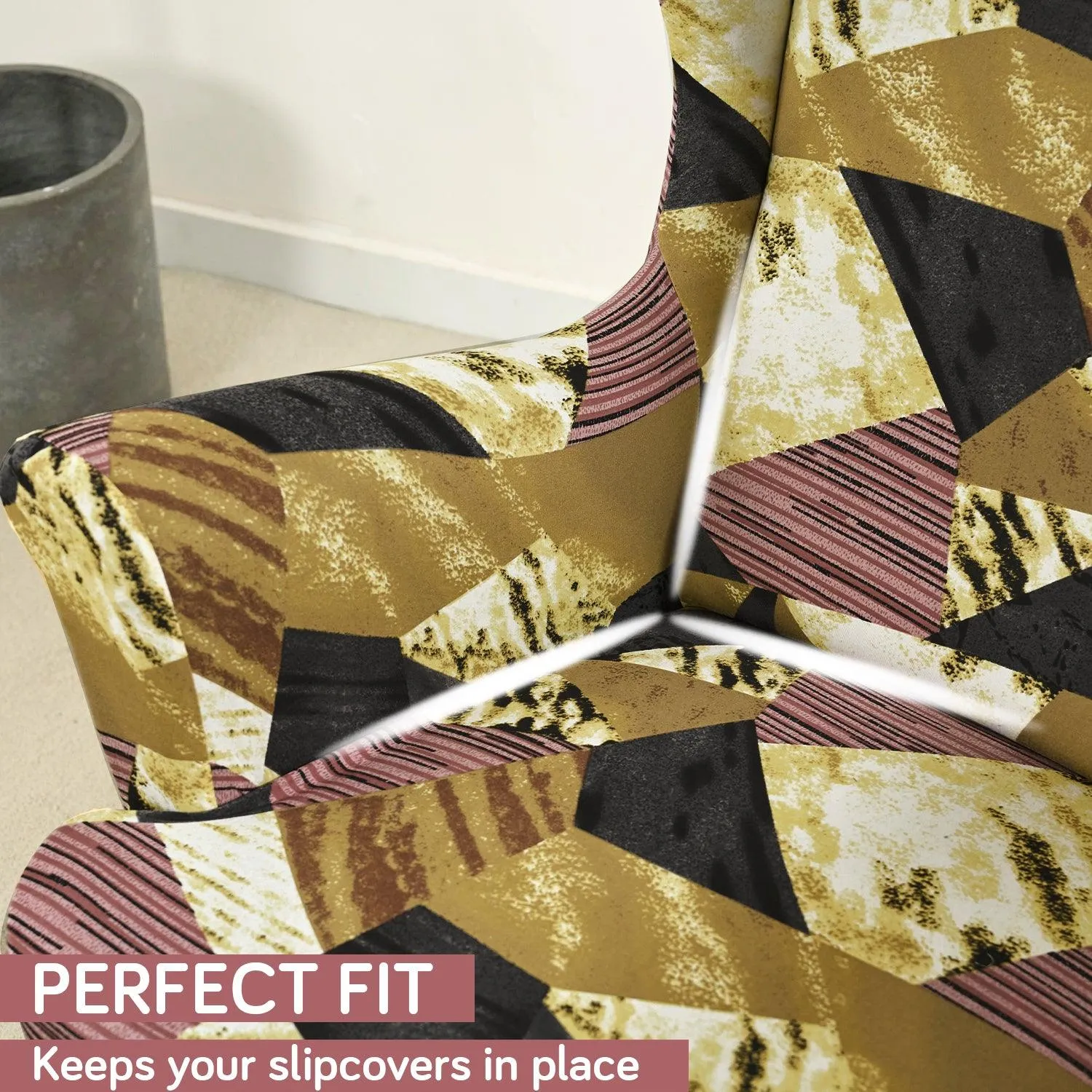 Stretchable 140 GSM Wing Chair Cover, Wine Abstract Geometry