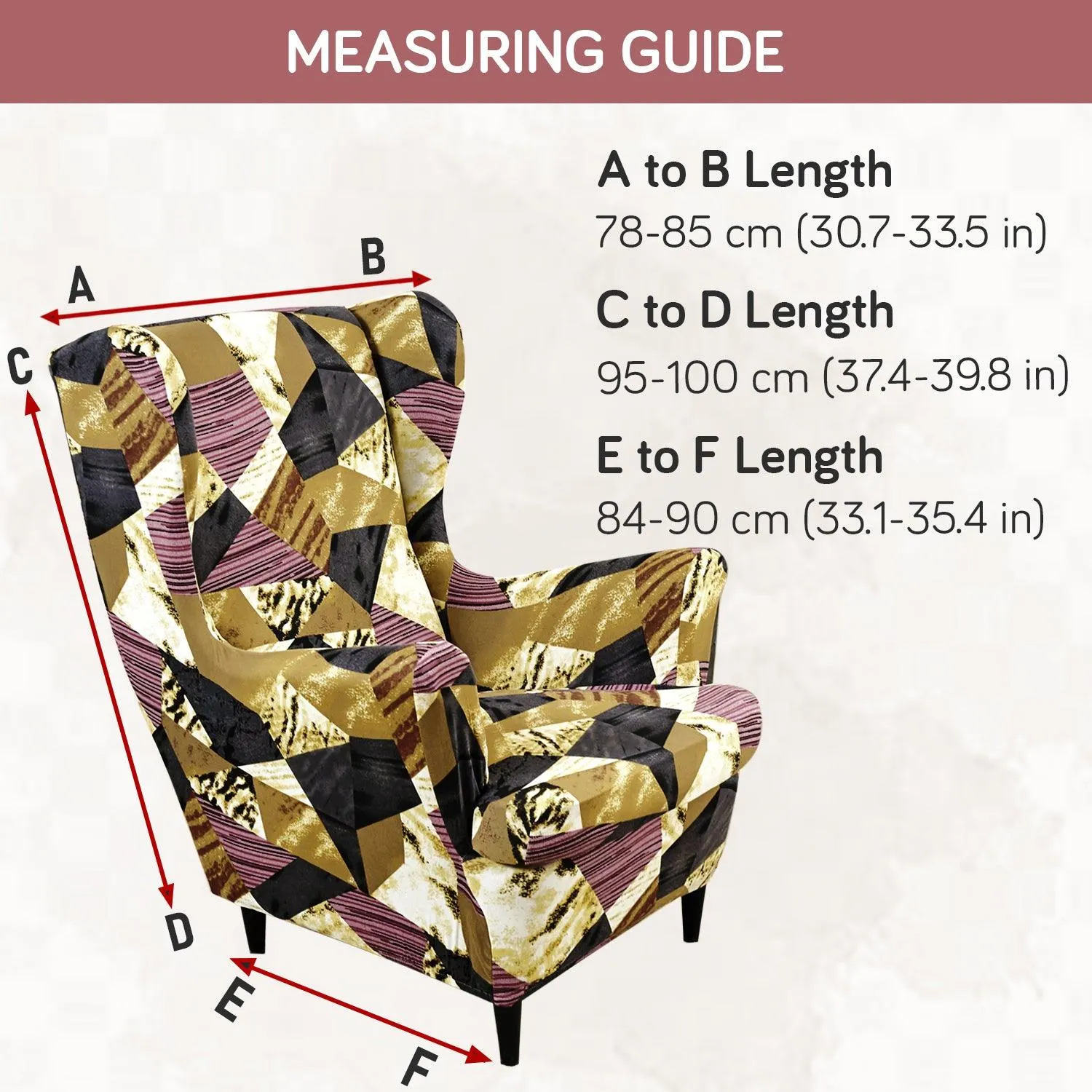 Stretchable 140 GSM Wing Chair Cover, Wine Abstract Geometry