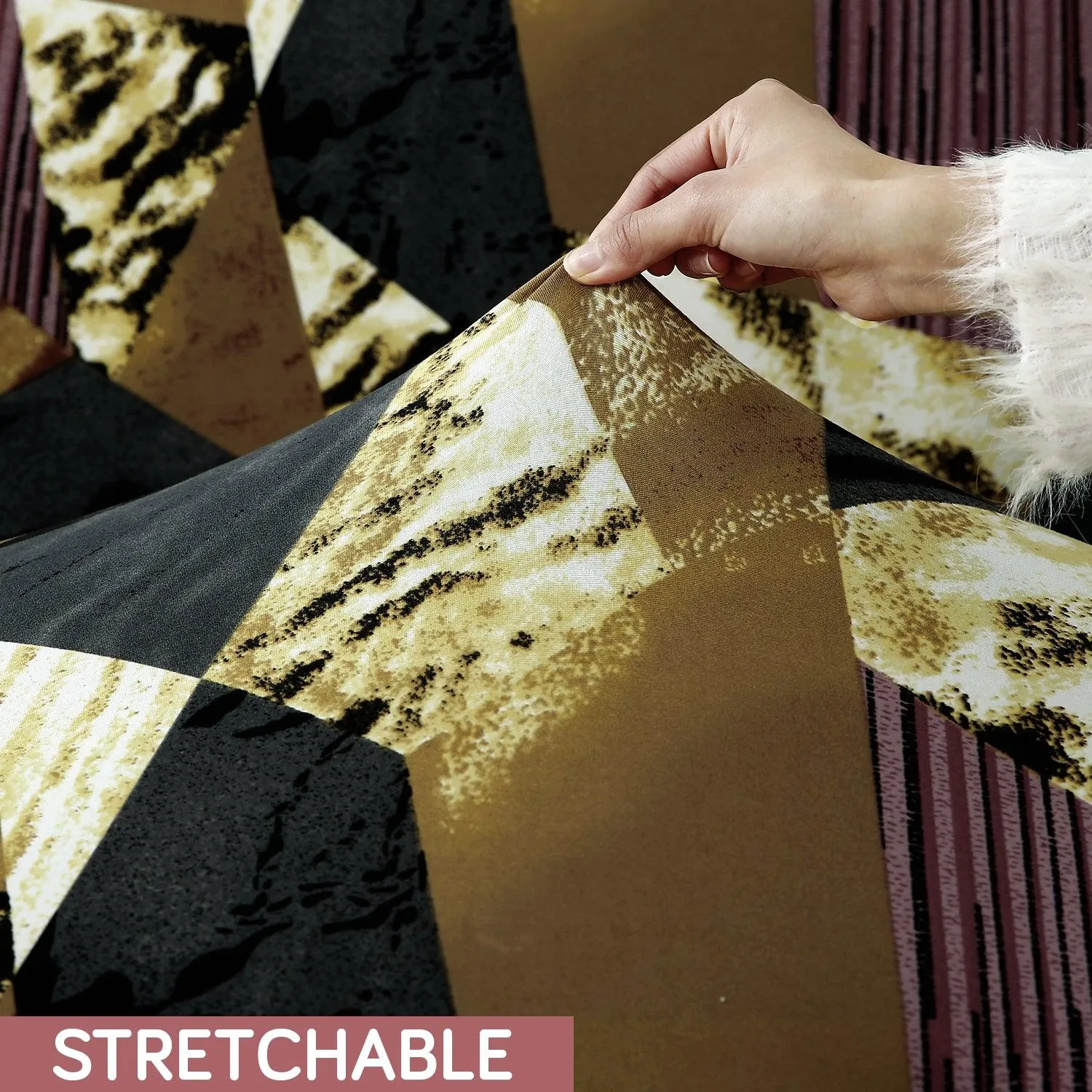 Stretchable 140 GSM Wing Chair Cover, Wine Abstract Geometry