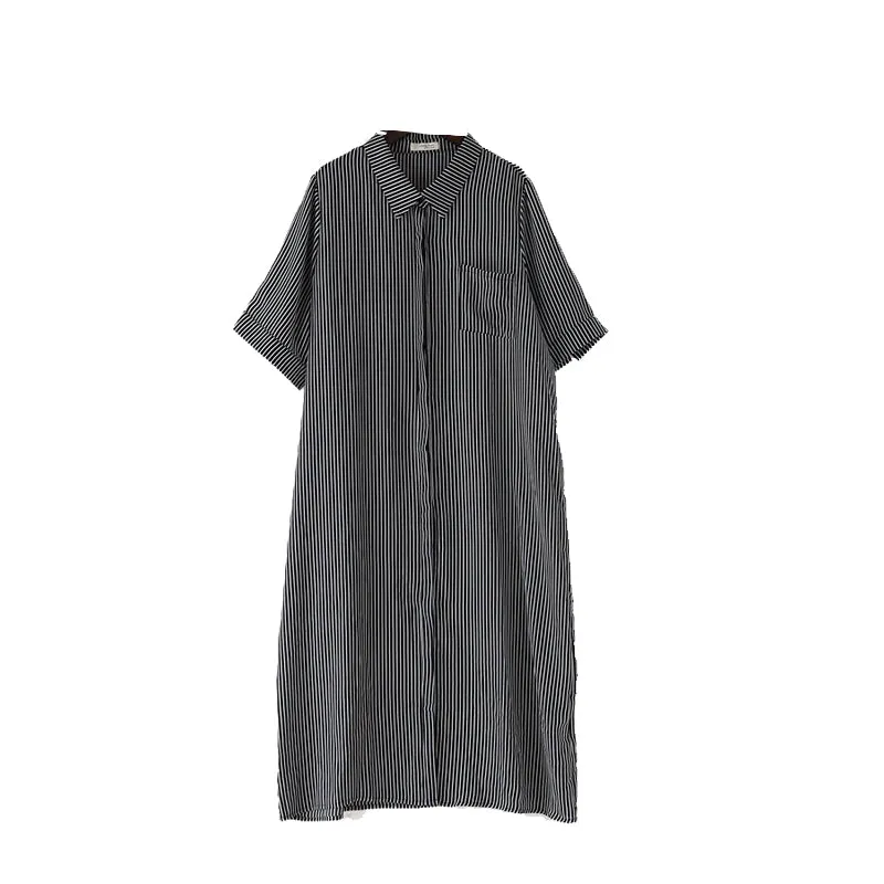 Strip Women Loose Fitting Casual Dresses Long Women Summer Dresses AMT96211