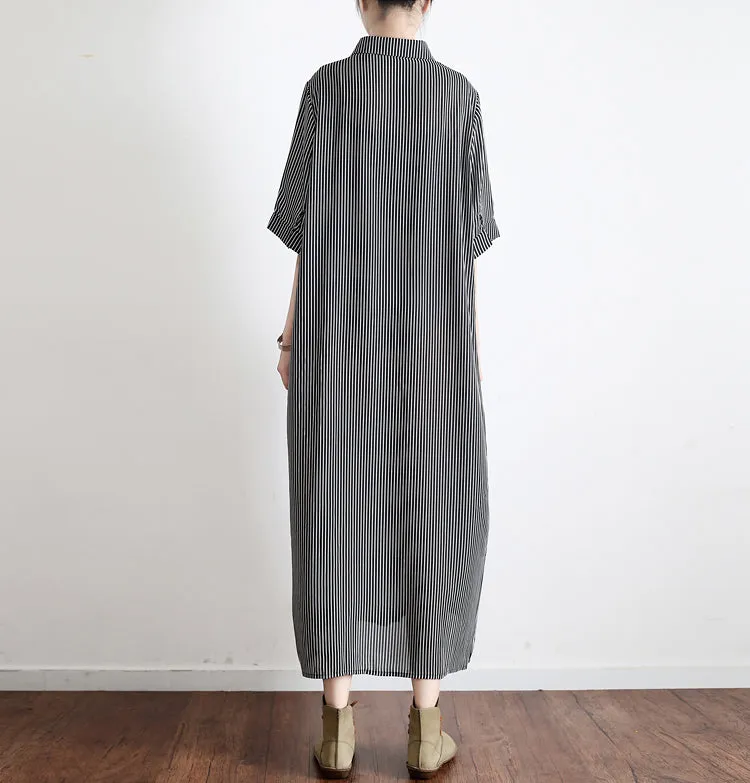 Strip Women Loose Fitting Casual Dresses Long Women Summer Dresses AMT96211