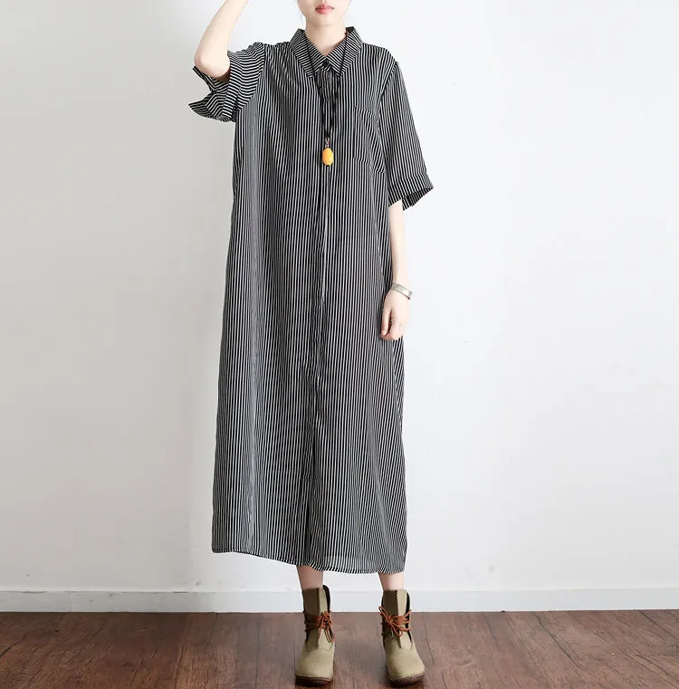 Strip Women Loose Fitting Casual Dresses Long Women Summer Dresses AMT96211