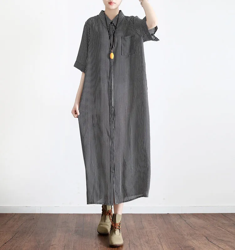 Strip Women Loose Fitting Casual Dresses Long Women Summer Dresses AMT96211