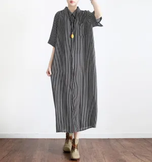 Strip Women Loose Fitting Casual Dresses Long Women Summer Dresses AMT96211