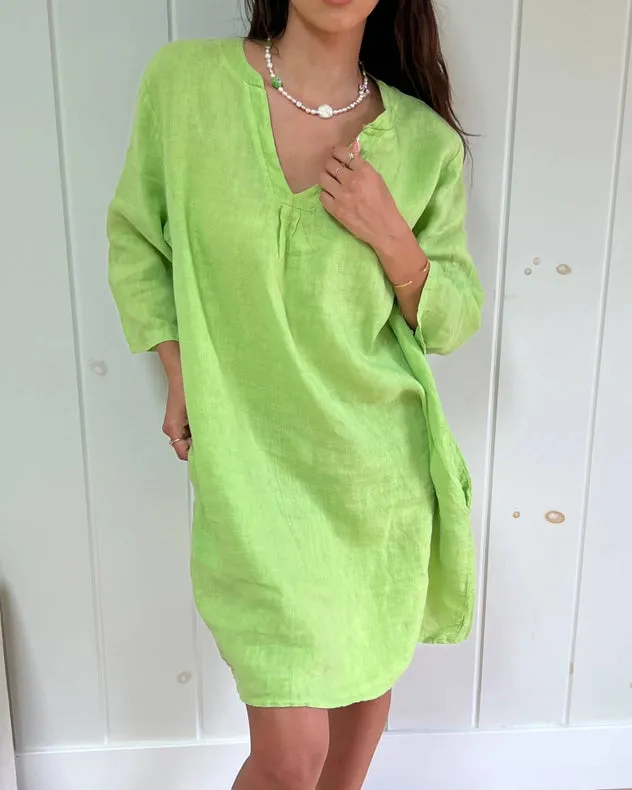 The Katy Linen Dress In Limon