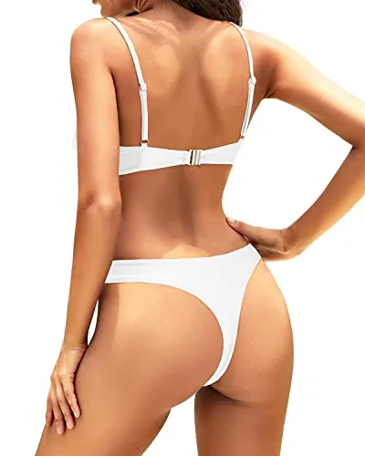 Thong Brazilian Bikini Set Padded Scoop Neck Two-Piece Bathing Suit for Women