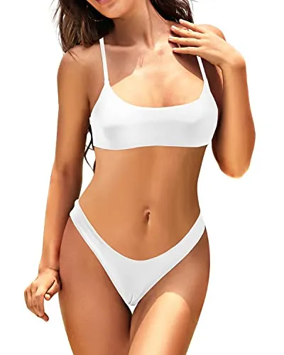Thong Brazilian Bikini Set Padded Scoop Neck Two-Piece Bathing Suit for Women