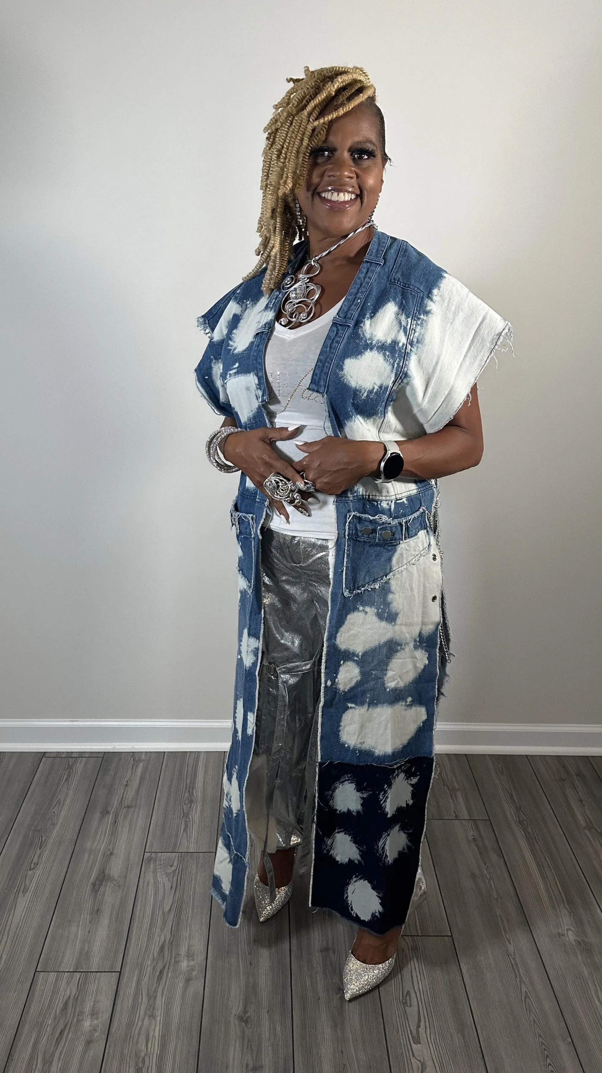Tie Dye Washed Denim Chain Vest