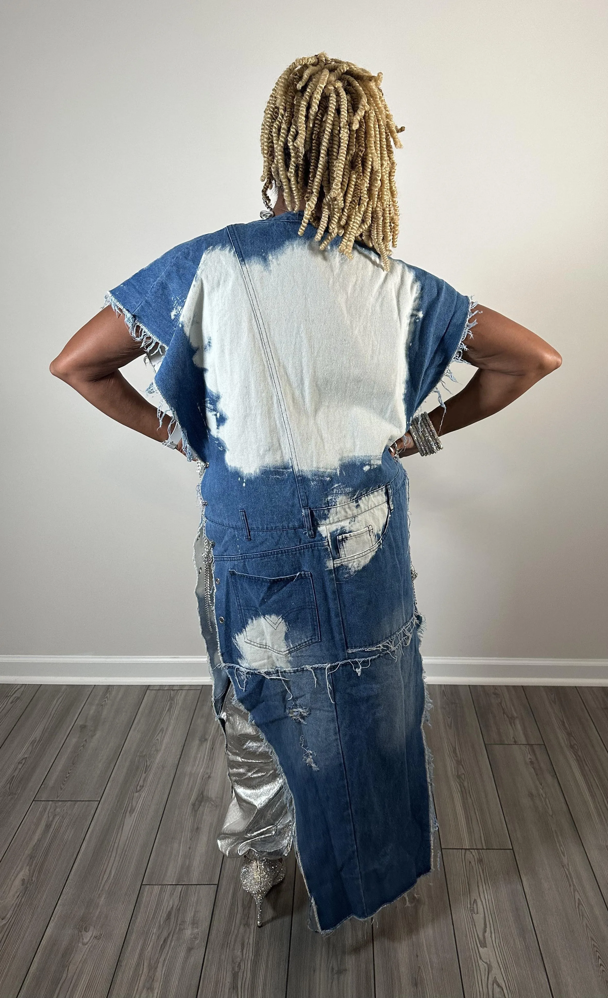 Tie Dye Washed Denim Chain Vest