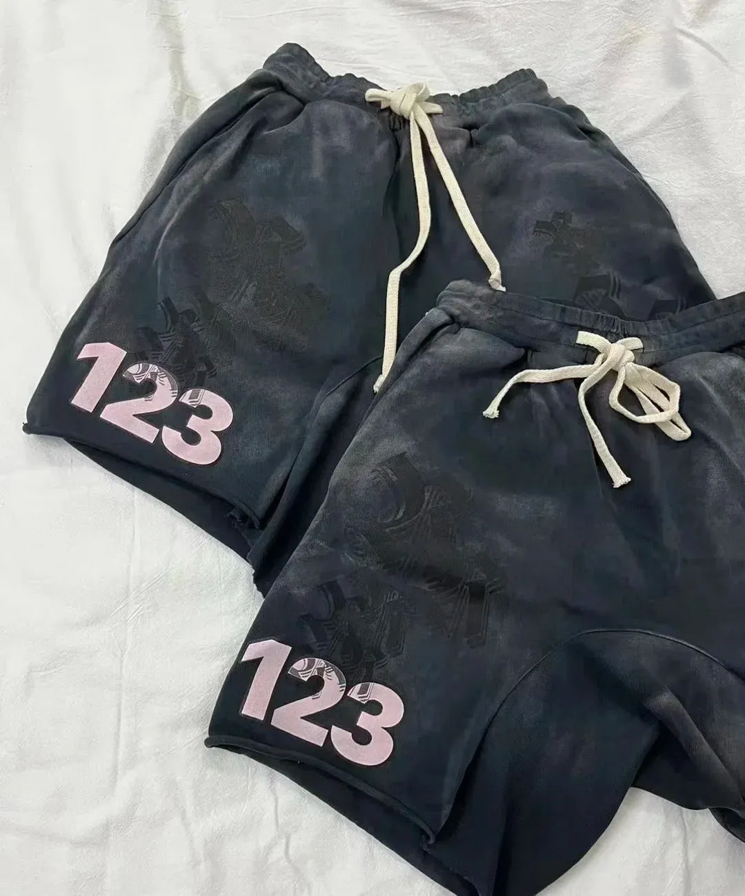 Triple R 123 washed drawstring cotton shorts