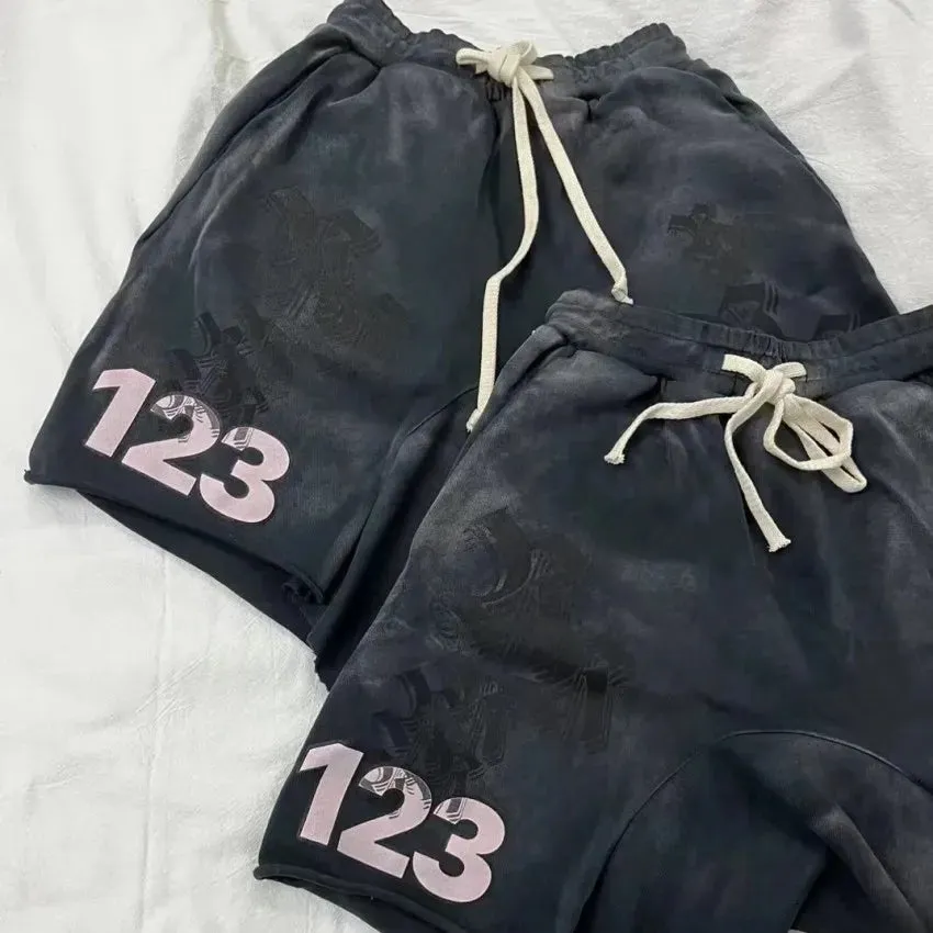 Triple R 123 washed drawstring cotton shorts
