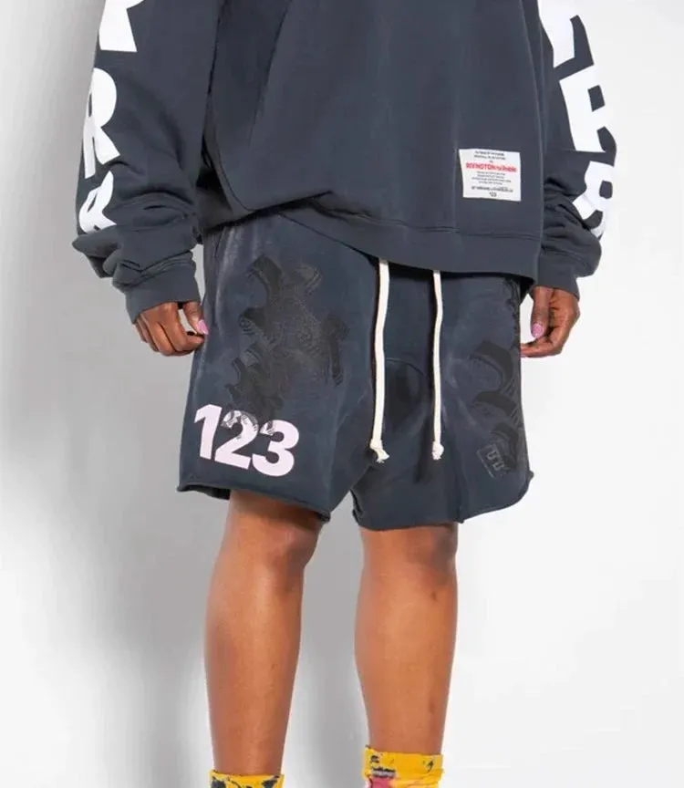 Triple R 123 washed drawstring cotton shorts