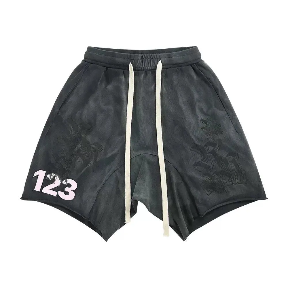 Triple R 123 washed drawstring cotton shorts