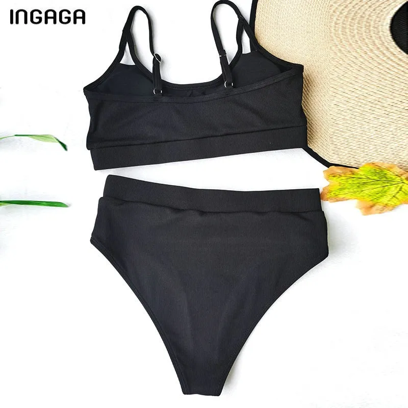 VenusFox High Waist Bikinis Ribbed Women's Swimsuit 2021 Swimwear Women Cut Out Bathing Suits Push Up Biquini Black Bikinis Set