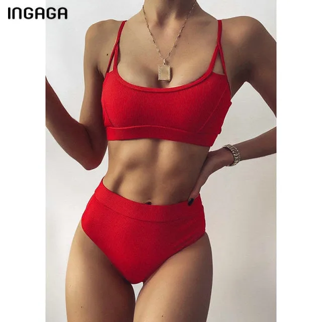 VenusFox High Waist Bikinis Ribbed Women's Swimsuit 2021 Swimwear Women Cut Out Bathing Suits Push Up Biquini Black Bikinis Set