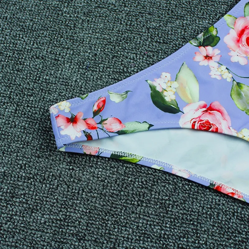 VenusFox Sexy Bikini 2020 New Print Floral Swimwear Women Lace Up Low Waist Bikinis Set Push Up Brazilian Swimsuit Ruffle Bathing Suit L