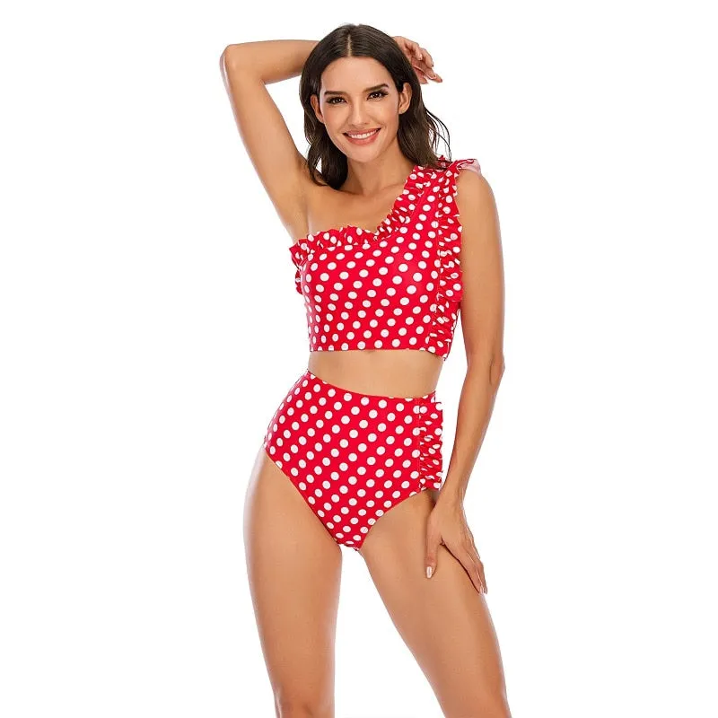 VenusFox Sexy Bikinis Women 2021 One Shoulder Swimwear High Waist Swimsuit Purple Bandage Bathing Suits Ruffle Beach Wear Biquini Female