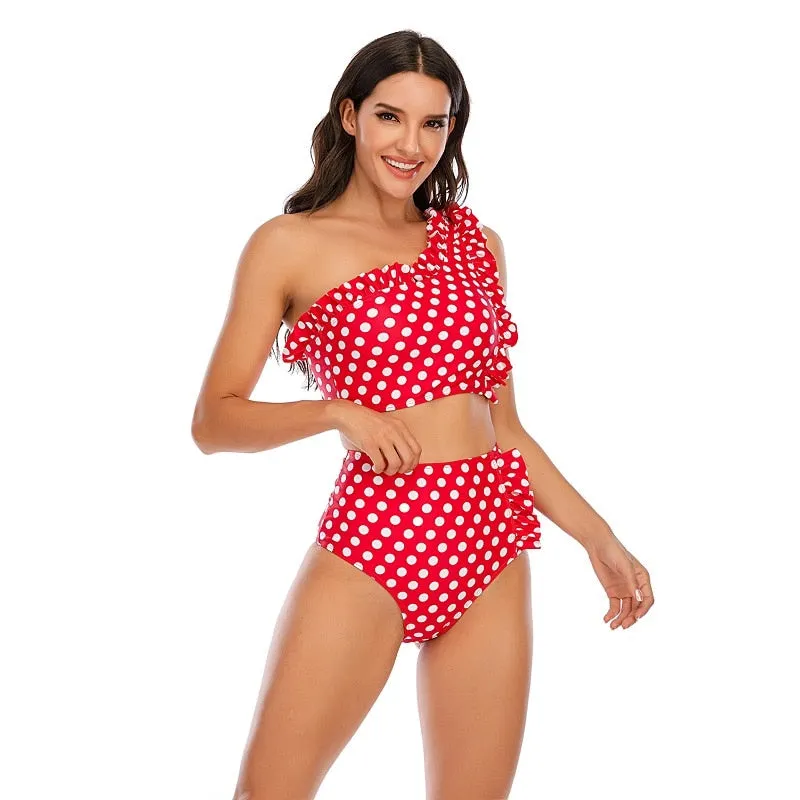 VenusFox Sexy Bikinis Women 2021 One Shoulder Swimwear High Waist Swimsuit Purple Bandage Bathing Suits Ruffle Beach Wear Biquini Female