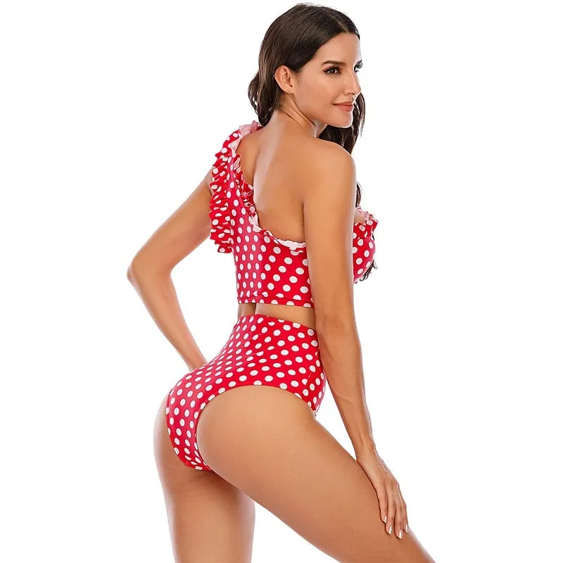 VenusFox Sexy Bikinis Women 2021 One Shoulder Swimwear High Waist Swimsuit Purple Bandage Bathing Suits Ruffle Beach Wear Biquini Female