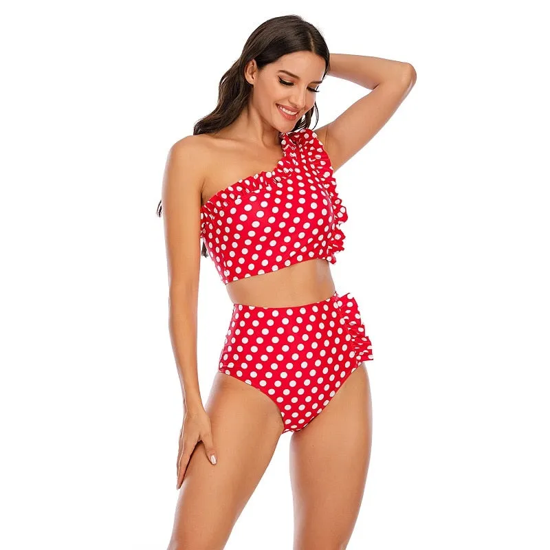 VenusFox Sexy Bikinis Women 2021 One Shoulder Swimwear High Waist Swimsuit Purple Bandage Bathing Suits Ruffle Beach Wear Biquini Female