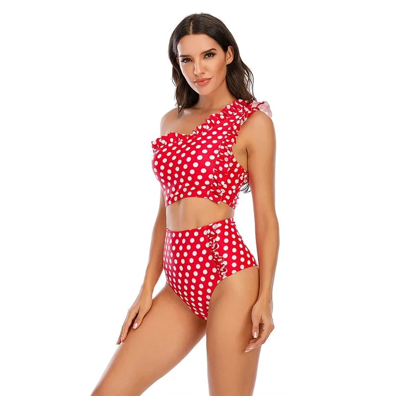 VenusFox Sexy Bikinis Women 2021 One Shoulder Swimwear High Waist Swimsuit Purple Bandage Bathing Suits Ruffle Beach Wear Biquini Female