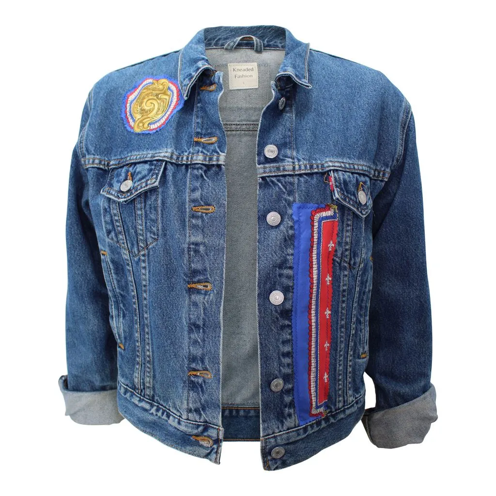 Vintage Denim Jacket Reclaimed With Silk "Selles a Housse" Scarf