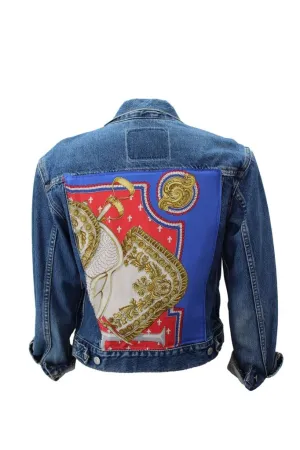 Vintage Denim Jacket Reclaimed With Silk "Selles a Housse" Scarf