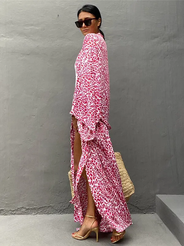 Wenkouban-Black Friday Christmas Thanksgiving Bohemia Printed Belted Long Sleeves Cover-Up