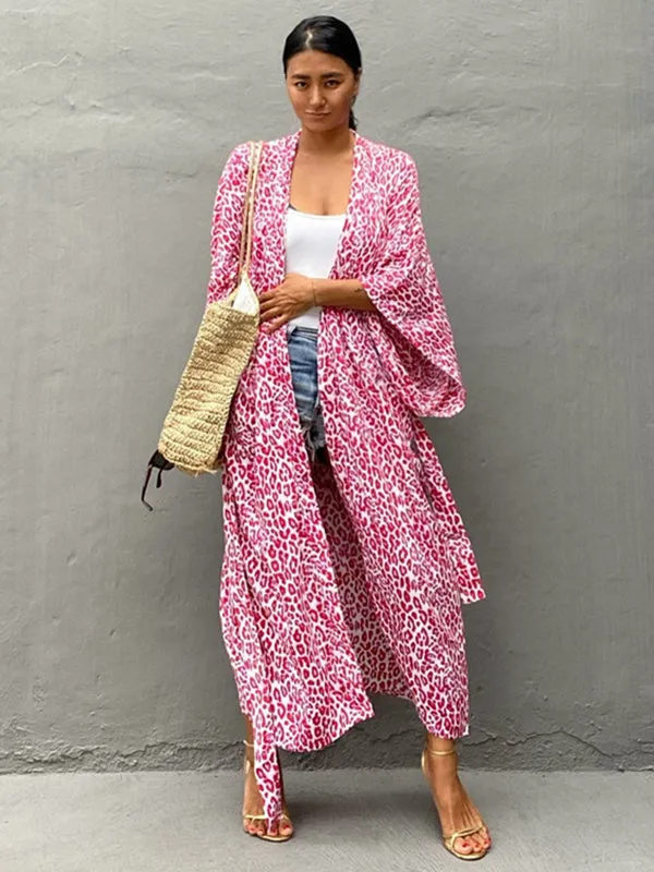 Wenkouban-Black Friday Christmas Thanksgiving Bohemia Printed Belted Long Sleeves Cover-Up