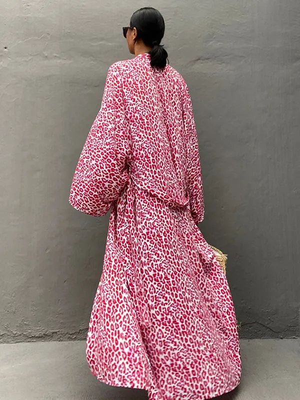 Wenkouban-Black Friday Christmas Thanksgiving Bohemia Printed Belted Long Sleeves Cover-Up