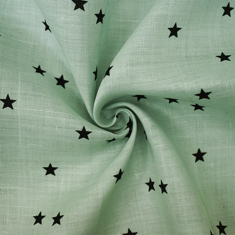 Whisper Blue-Navy Star Printed Linen Woven Fabric