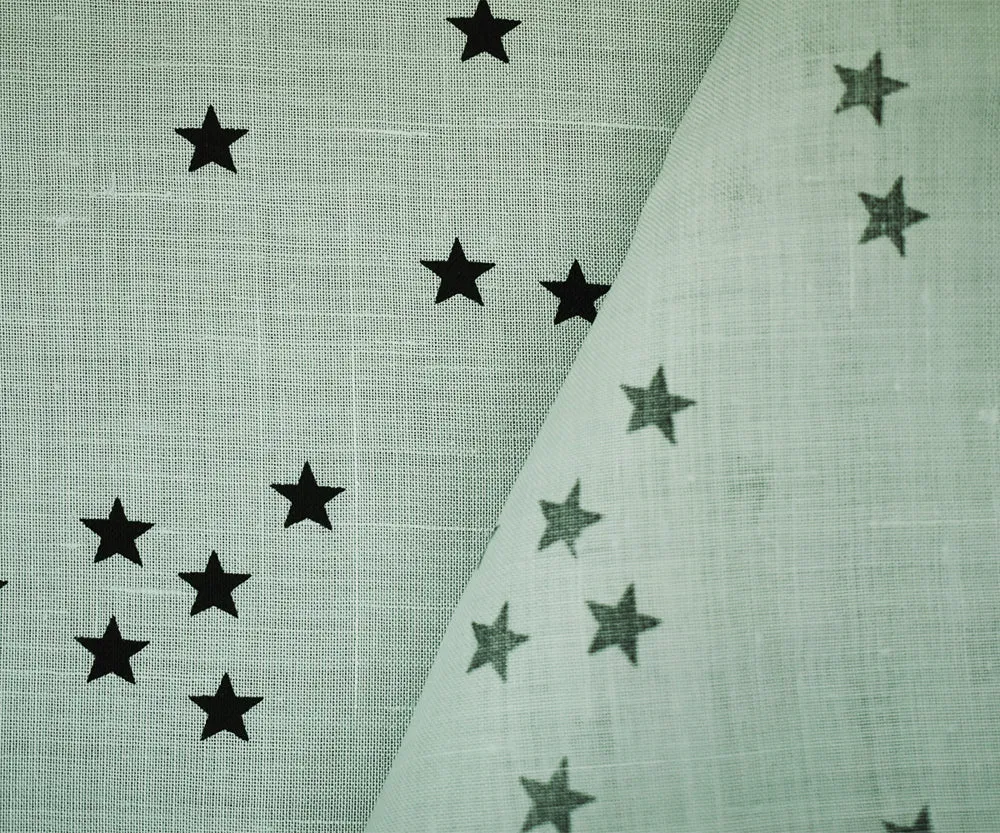Whisper Blue-Navy Star Printed Linen Woven Fabric