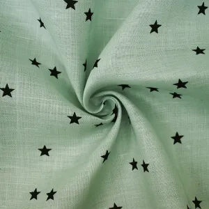 Whisper Blue-Navy Star Printed Linen Woven Fabric