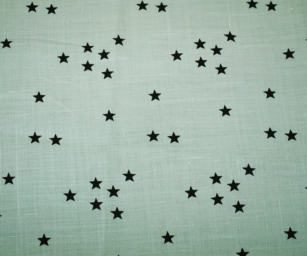 Whisper Blue-Navy Star Printed Linen Woven Fabric