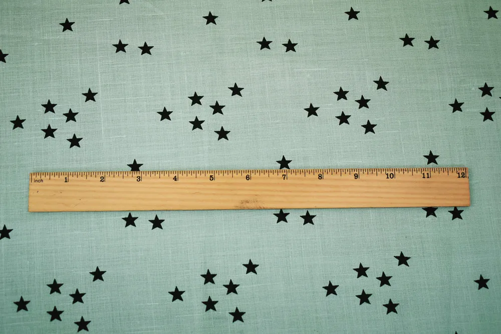 Whisper Blue-Navy Star Printed Linen Woven Fabric