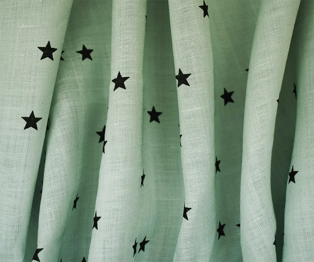 Whisper Blue-Navy Star Printed Linen Woven Fabric