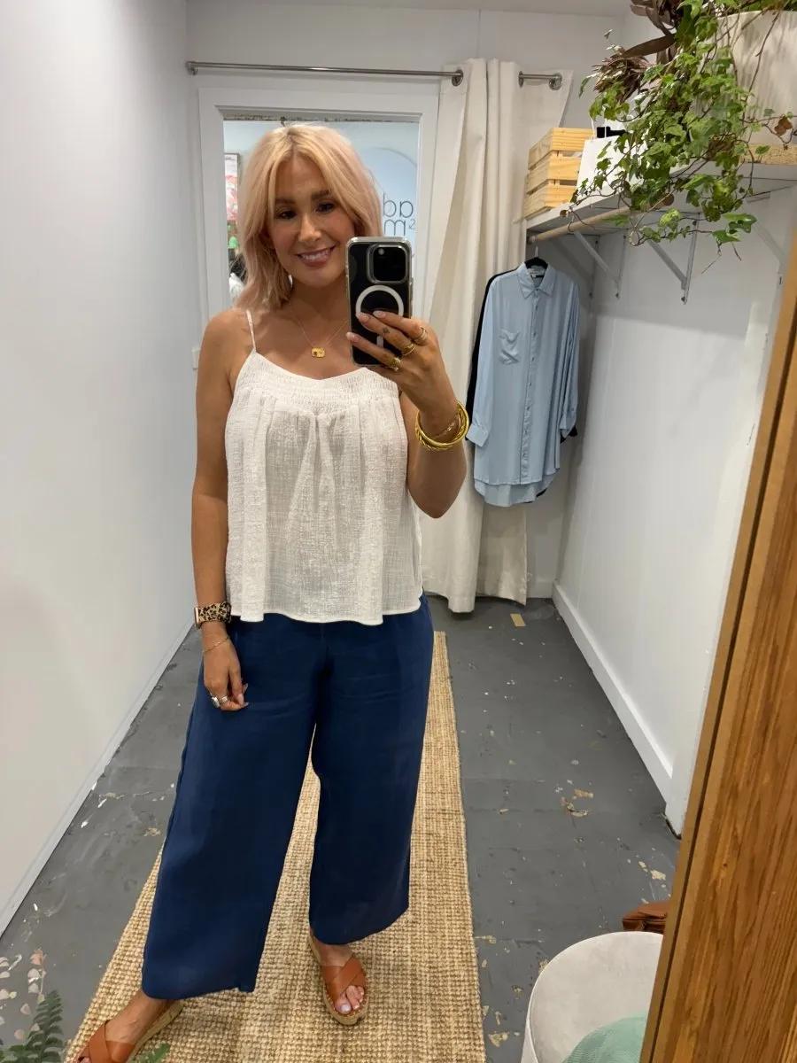 Wide Leg Linen Pant in Navy