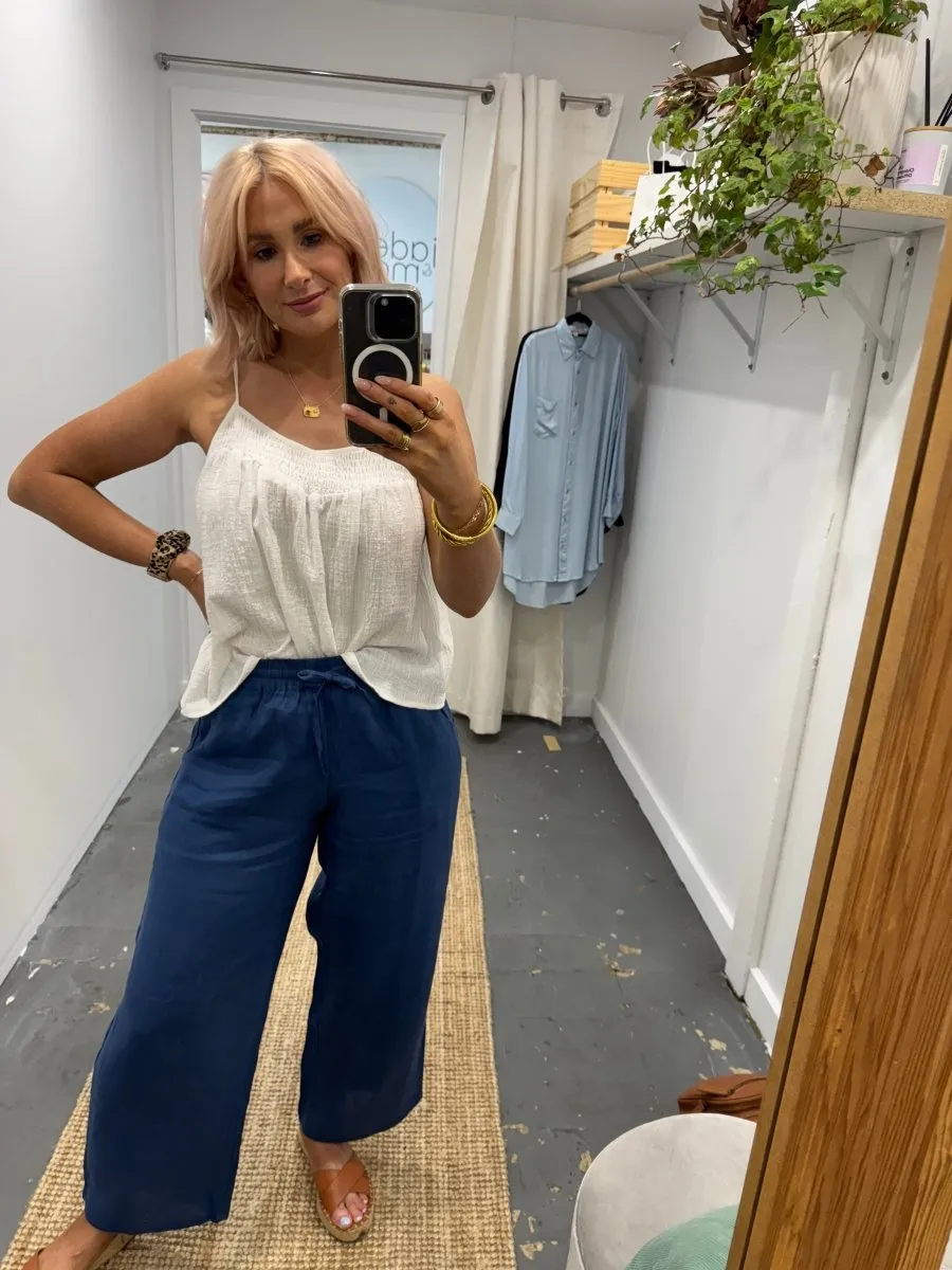 Wide Leg Linen Pant in Navy