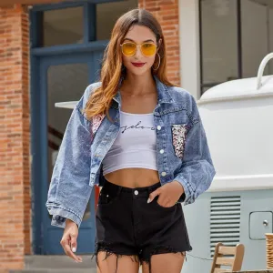 Women's Autumn Casual Denim Sequined Jacket
