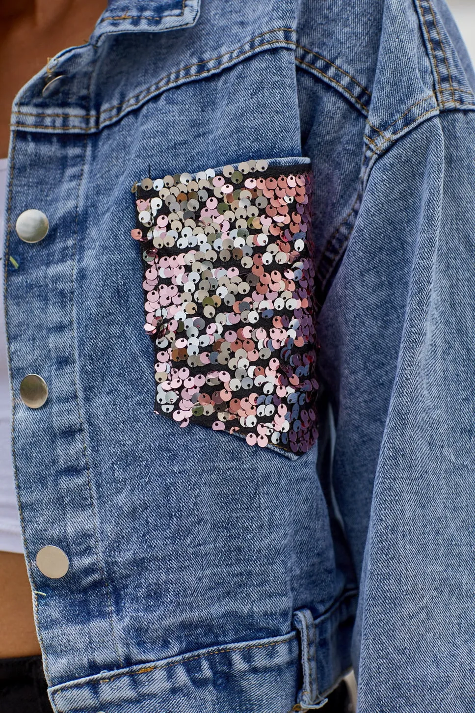 Women's Autumn Casual Denim Sequined Jacket