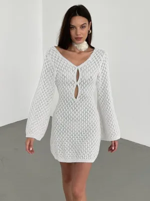 Women's Open Knit Bell Sleeves Dress Cover-Up for Beach Days