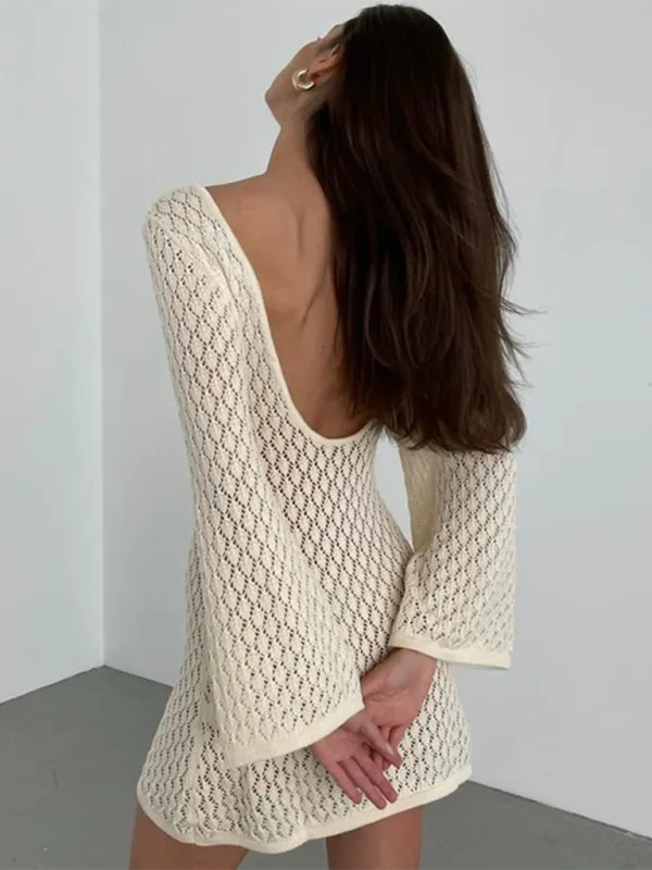 Women's Open Knit Bell Sleeves Dress Cover-Up for Beach Days