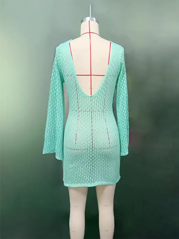 Women's Open Knit Bell Sleeves Dress Cover-Up for Beach Days