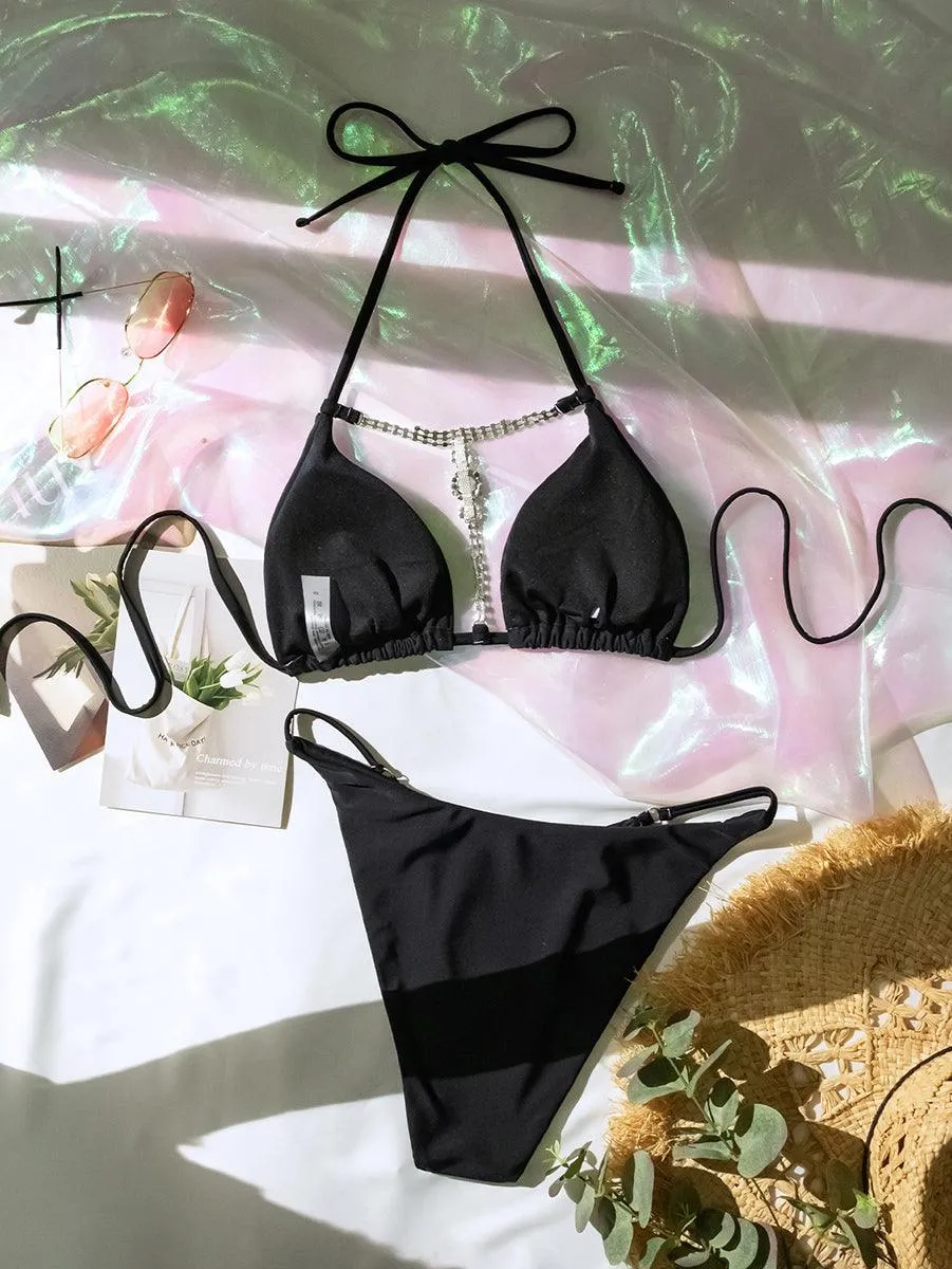 Women's Sexy String Bikini Set - Gorgeous Crystal Diamond Beachwear