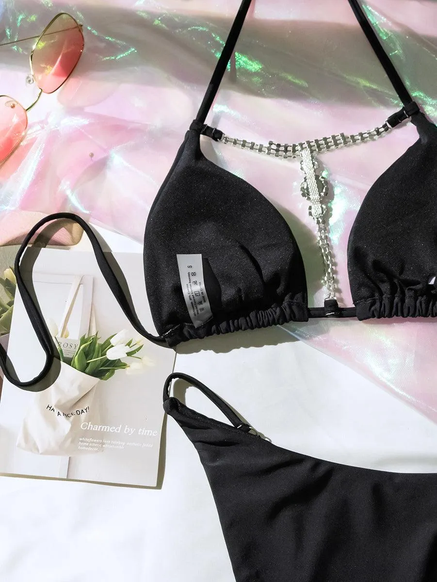 Women's Sexy String Bikini Set - Gorgeous Crystal Diamond Beachwear