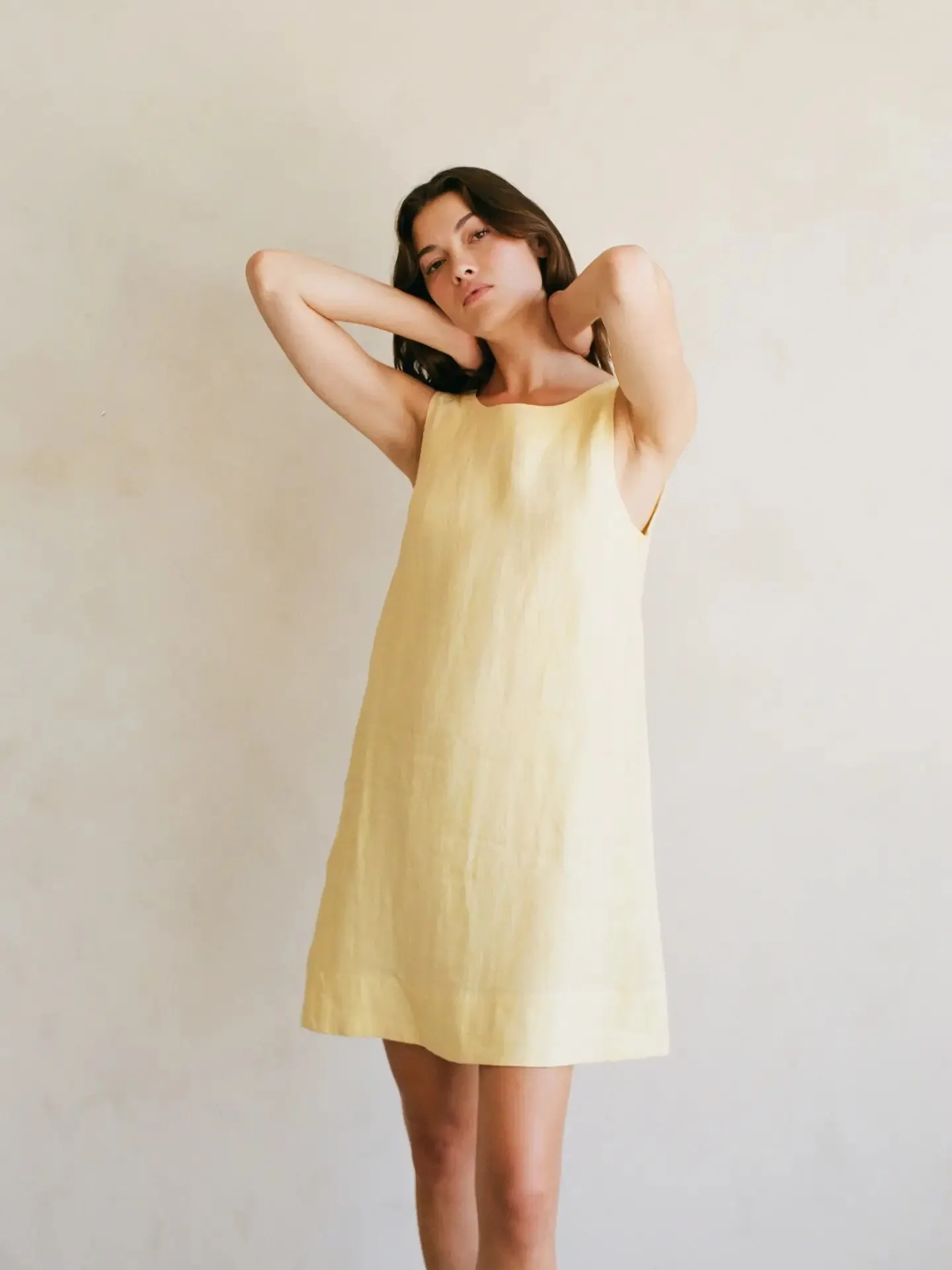 Woven Sorbet Lemon Linen Mini Dress