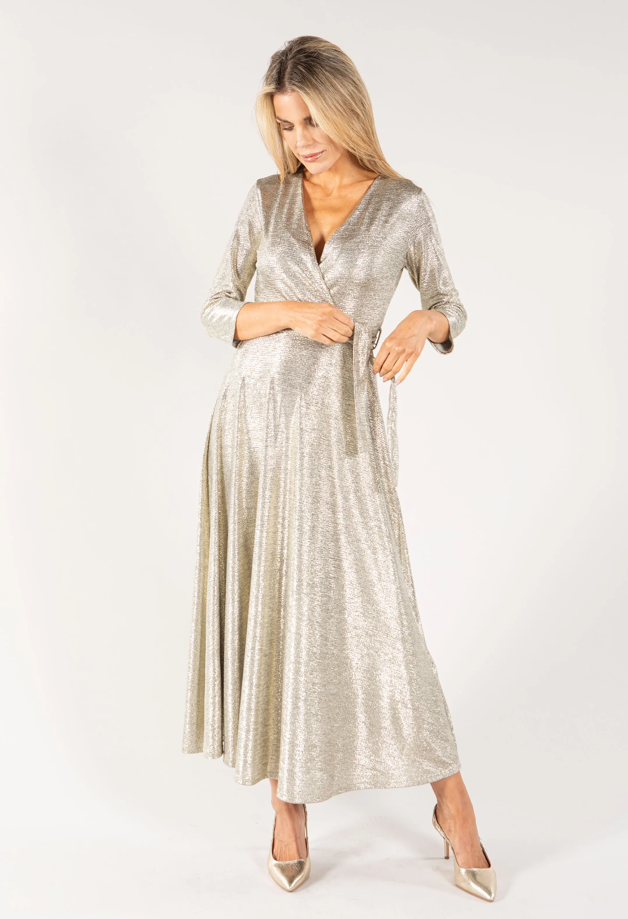 Wrap Bodice Lurex Dress