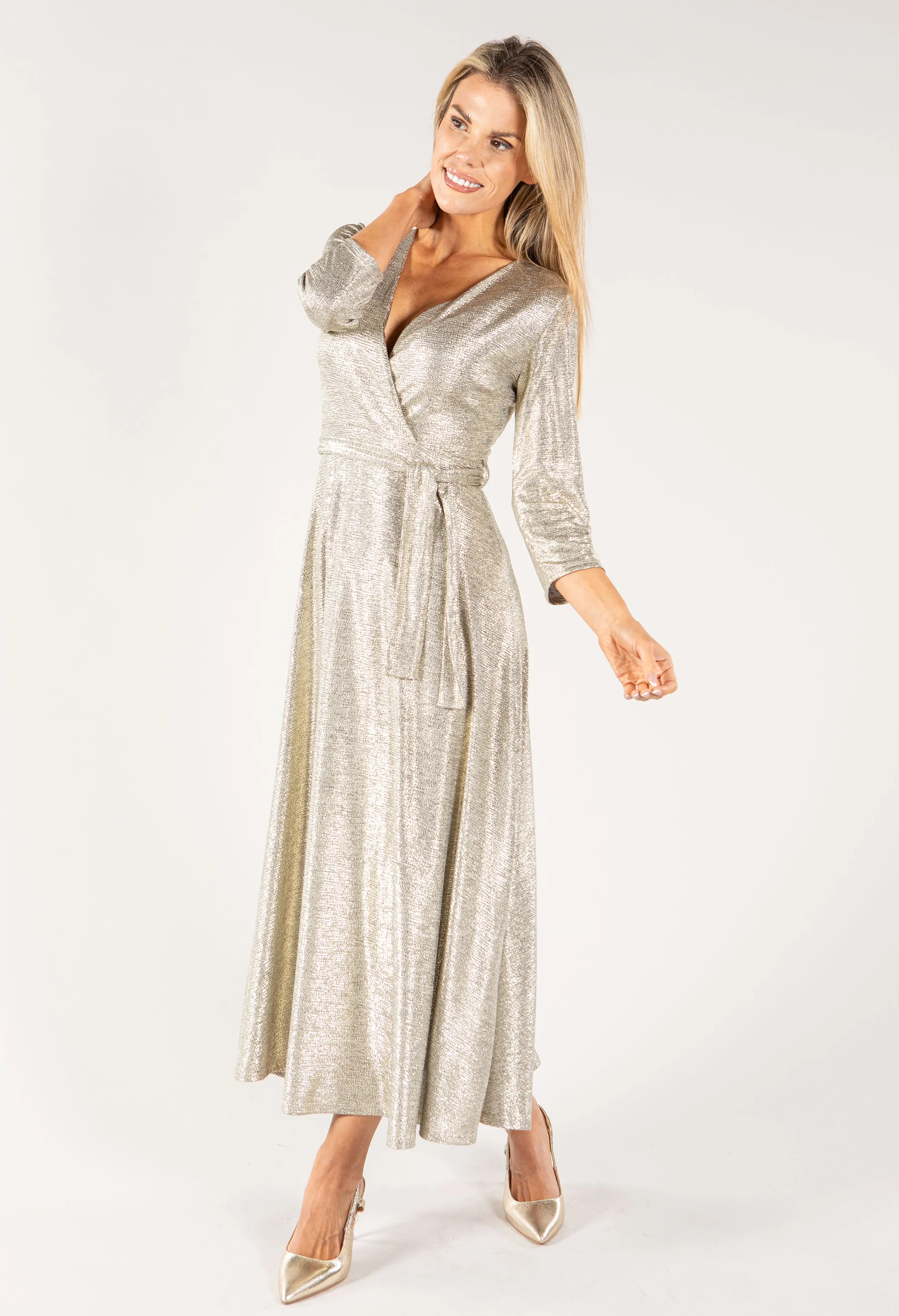 Wrap Bodice Lurex Dress