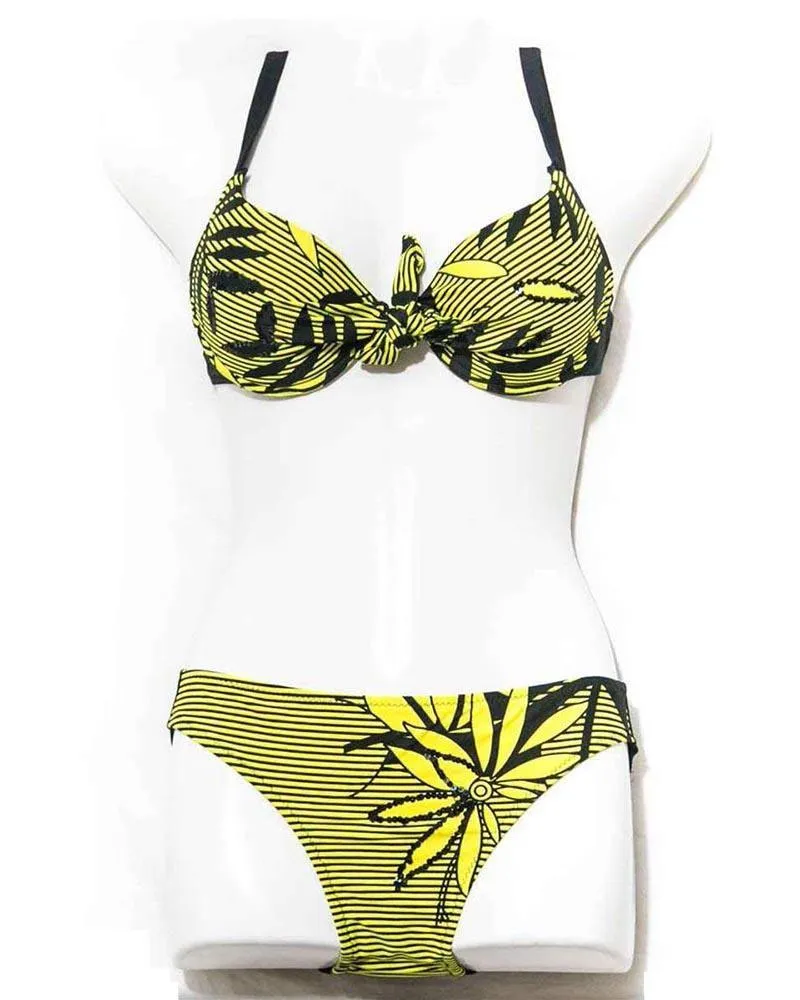 Yellow Flower Single Padded Bra Panty Set - Fancy Bra Panty Set