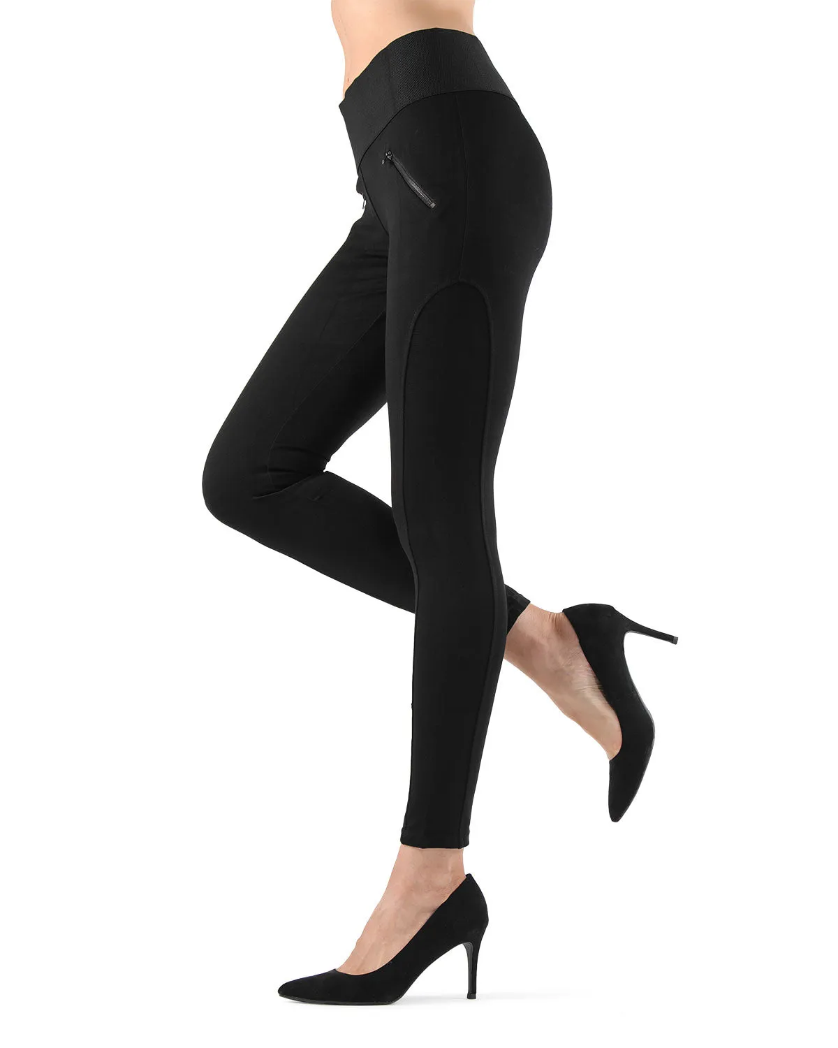 Ziptrack Dual Zipper Cotton Blend Leggings